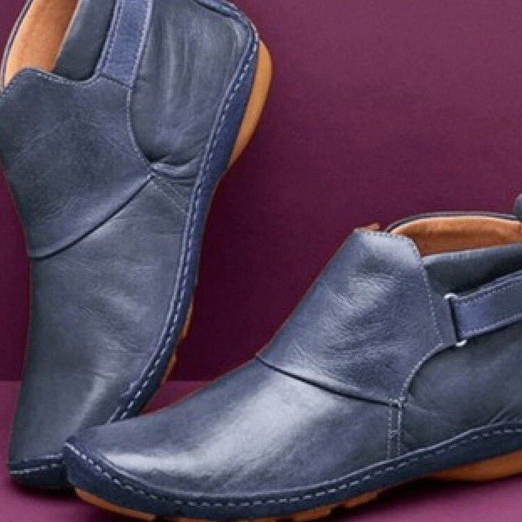 Women's Leather Ankle Boots with Adjustable Strap