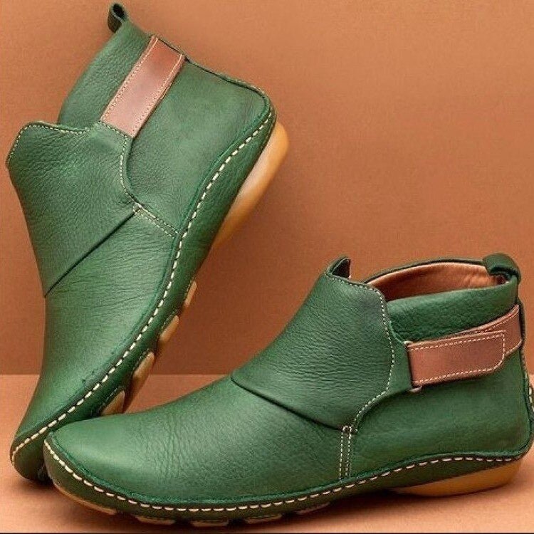 Women's Leather Ankle Boots with Adjustable Strap