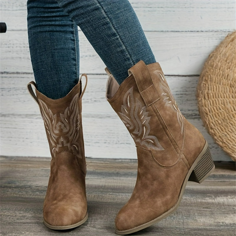Women's Camel Wide Calf Western Cowboy Boots