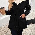 Women's Black Hooded Drawstring-Waist Zip Jacket - Black