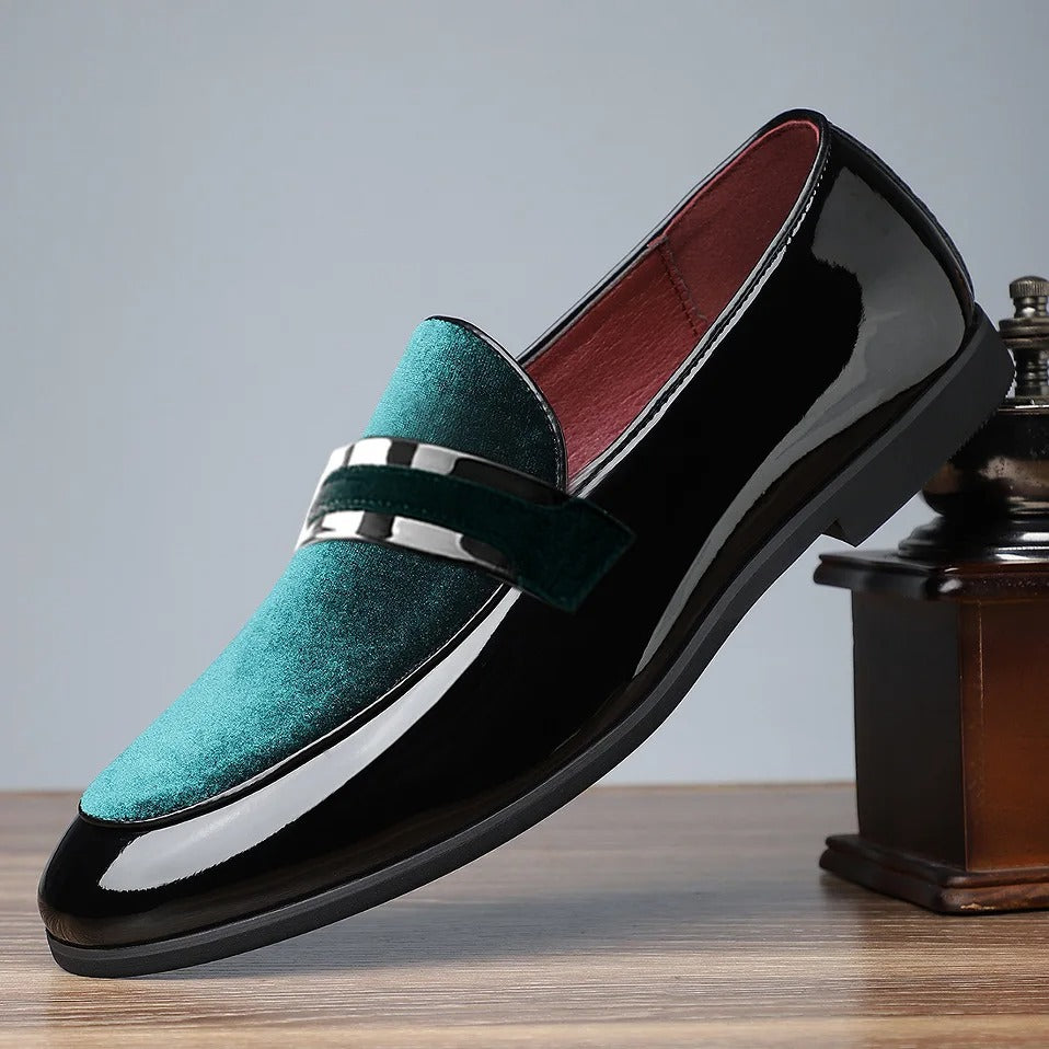 Men's Italian Leather Penny Loafers - Green Black