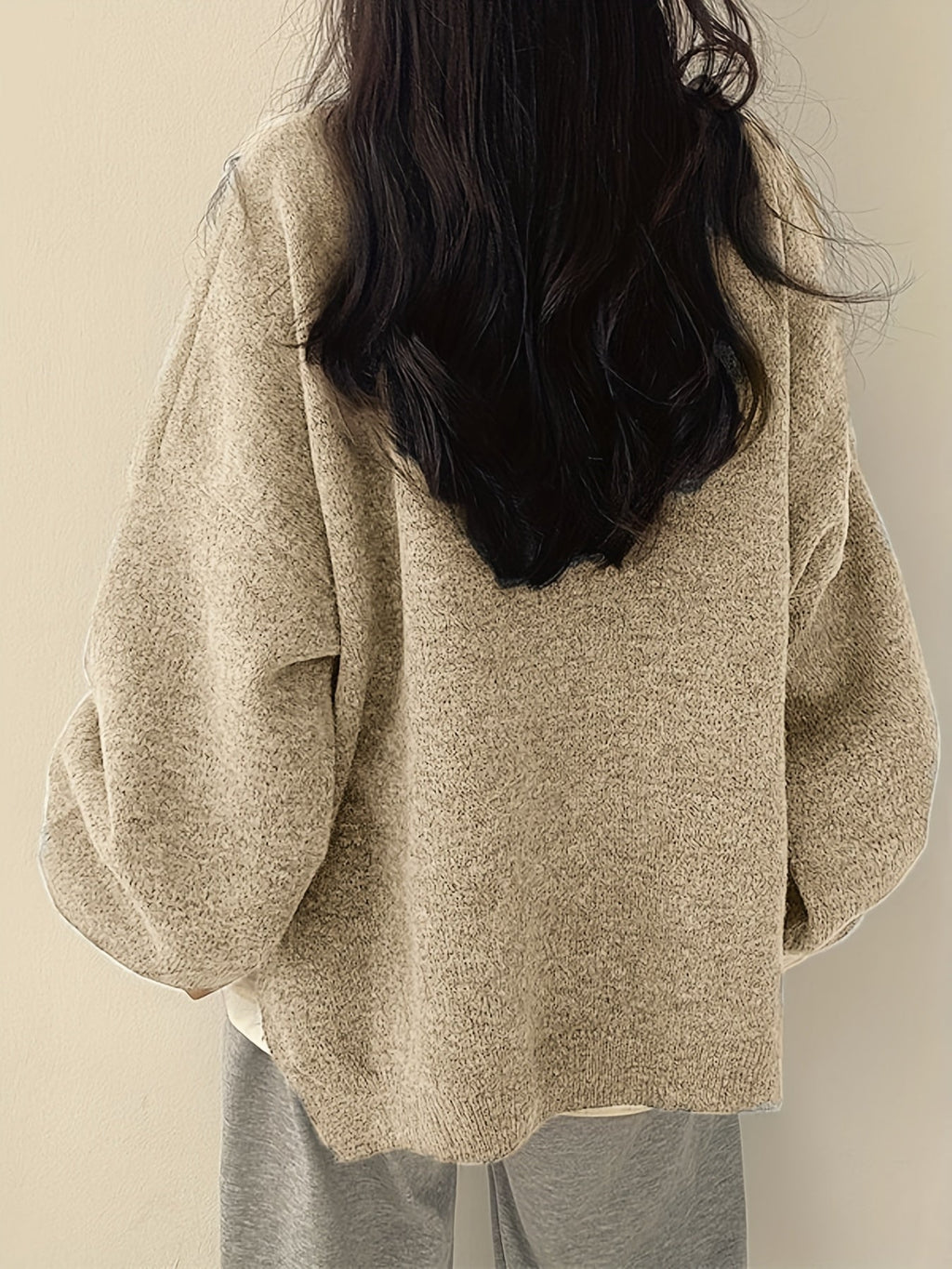 Women's Thick Knit Relaxed Round Neck Drop-Shoulder Pullover