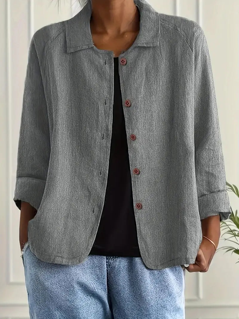 Women's Lightweight Button Front Jacket - Light Gray