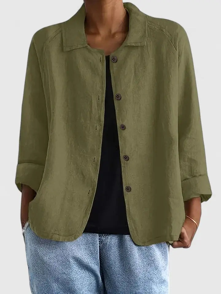 Women's Button-Down Cotton Shirt Jacket - Olive