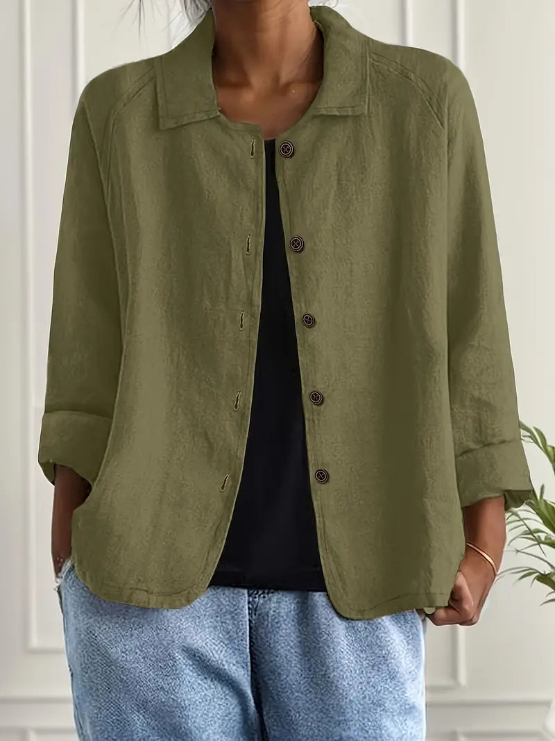 Women's Lightweight Button Front Jacket - Army Green