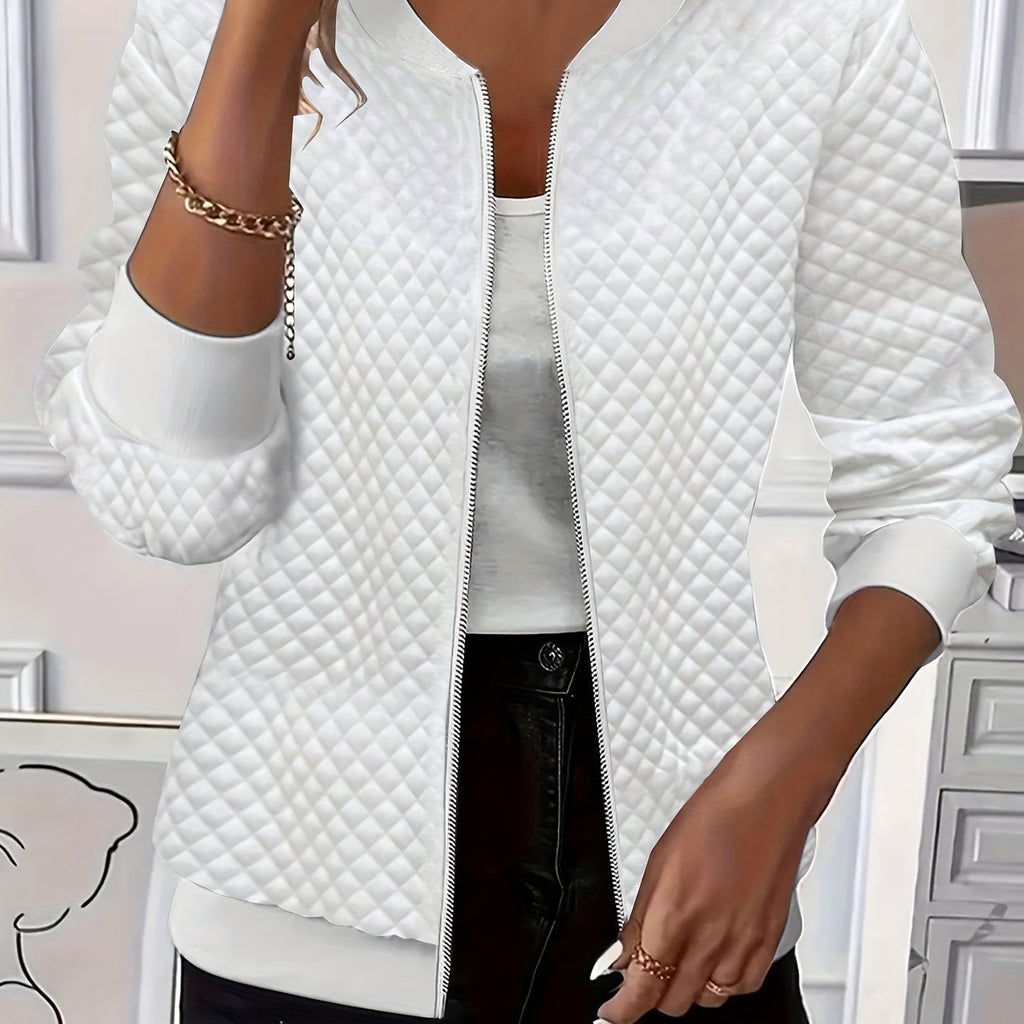 Women's Quilted-Texture Baseball Collar Jacket