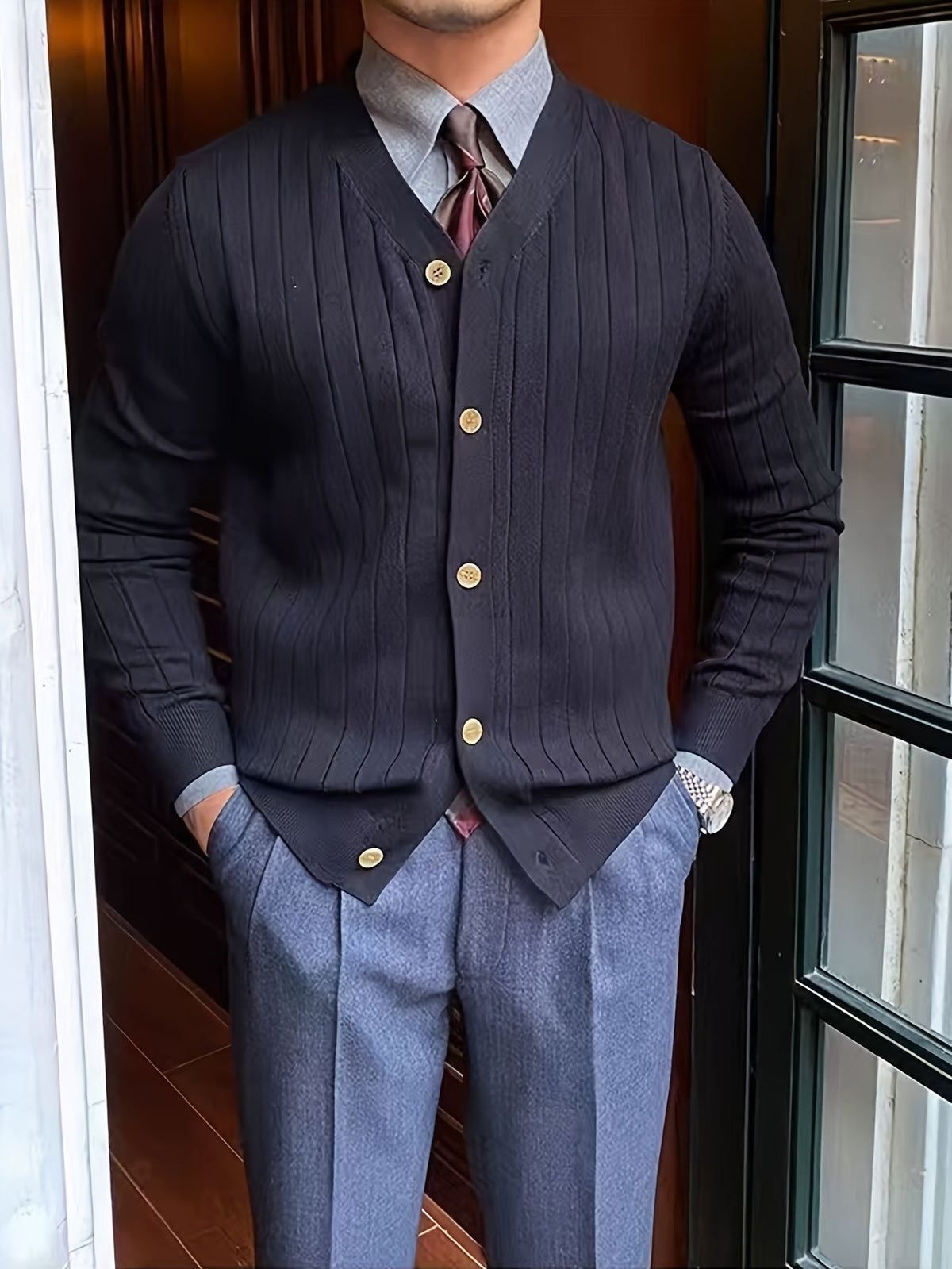 Men's Ribbed Button-Up Cardigan Sweater
