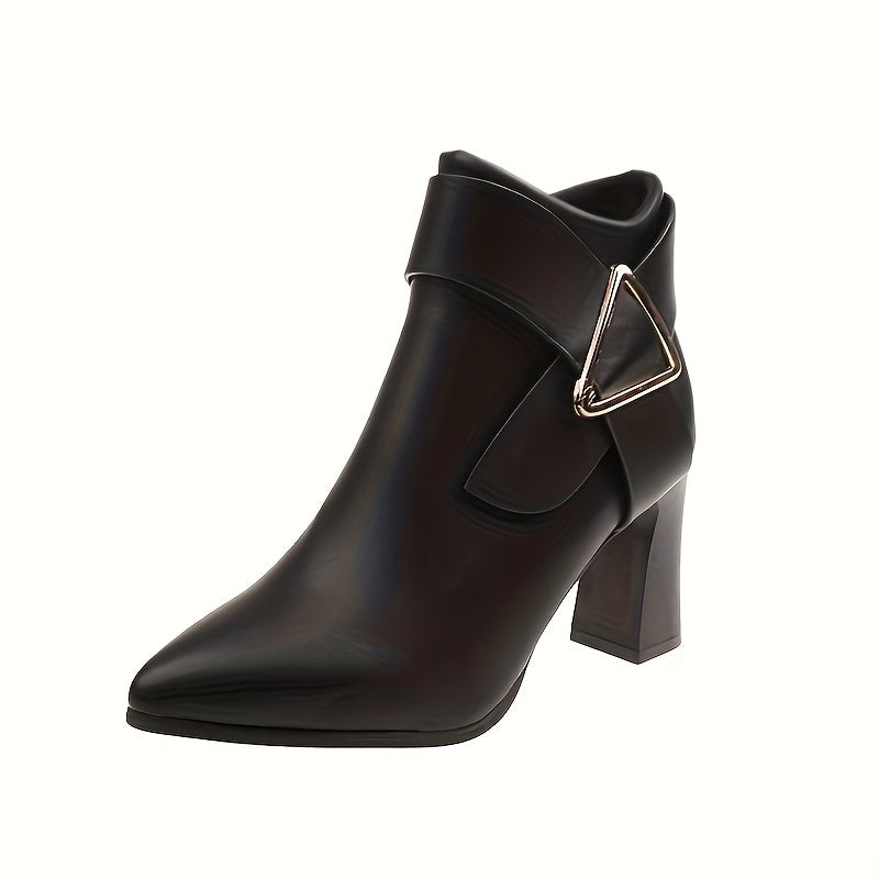 Women's Pointed-Toe Ankle Boots with Buckle Accent - Black