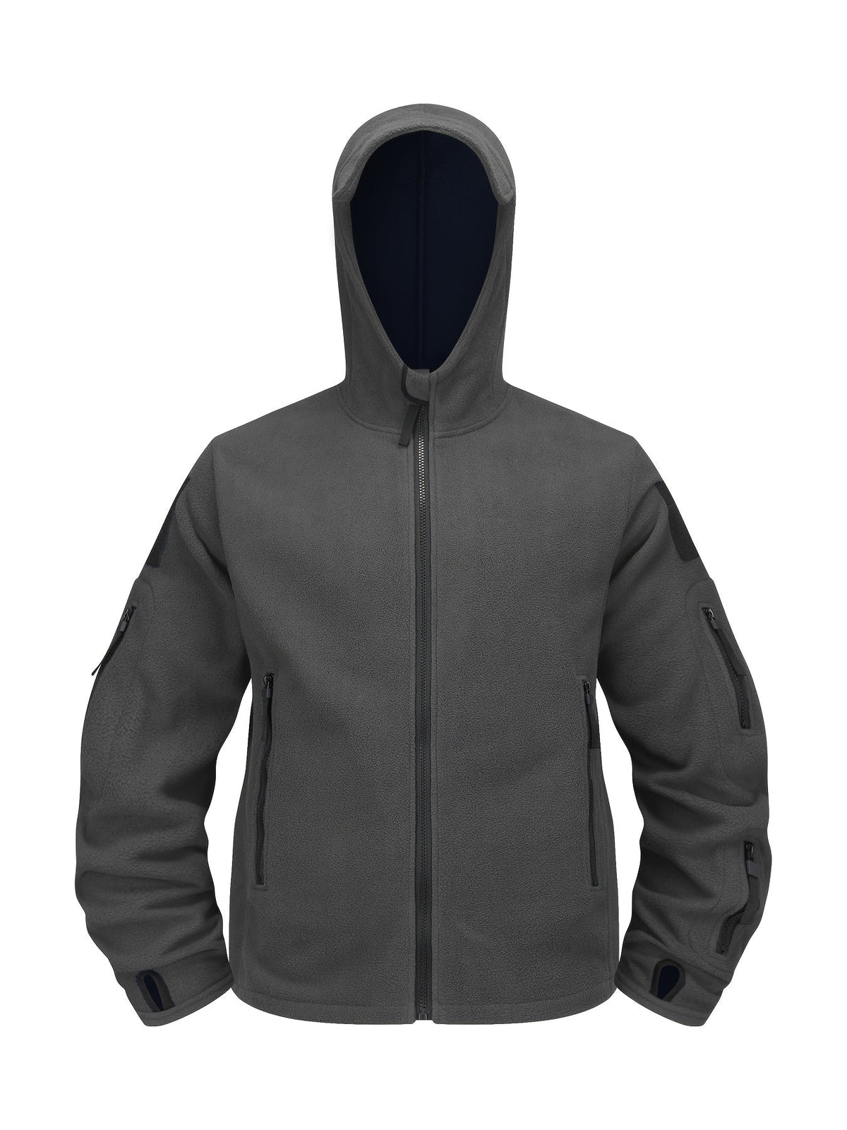 Men's Rugged Hooded Zip-Up Jacket with Zip Pockets - Khaki