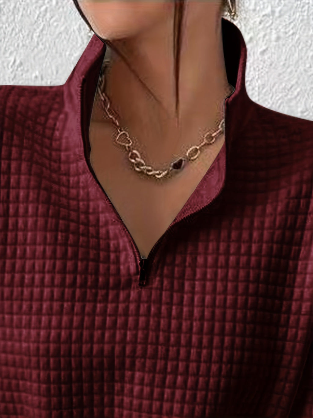 Women's Half-Zip Stand Collar Textured Knit Pullover