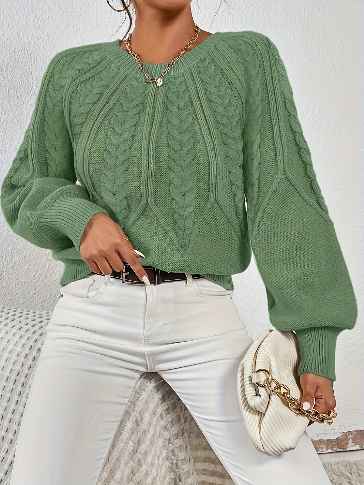 Women's Cable-Knit Lantern Sleeve Sweater