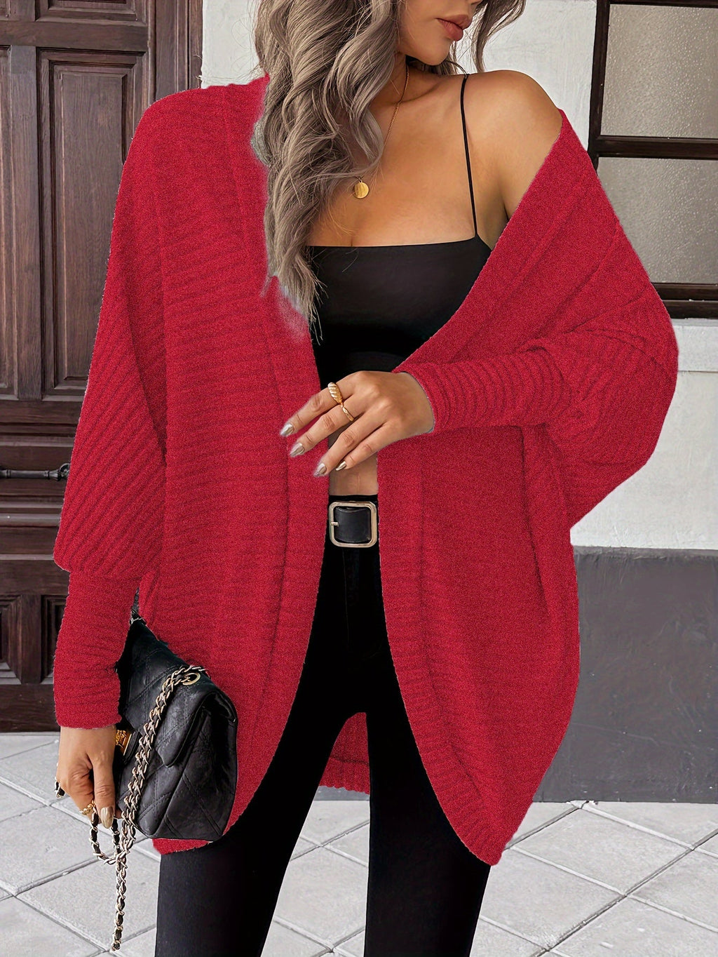 Women's Draped Open-Front Ribbed Cardigan