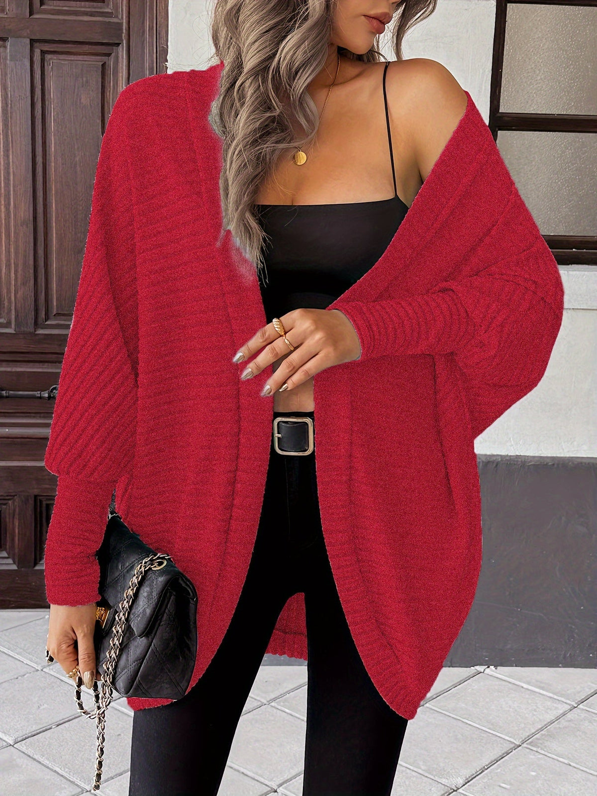 Women's Draped Open-Front Ribbed Cardigan