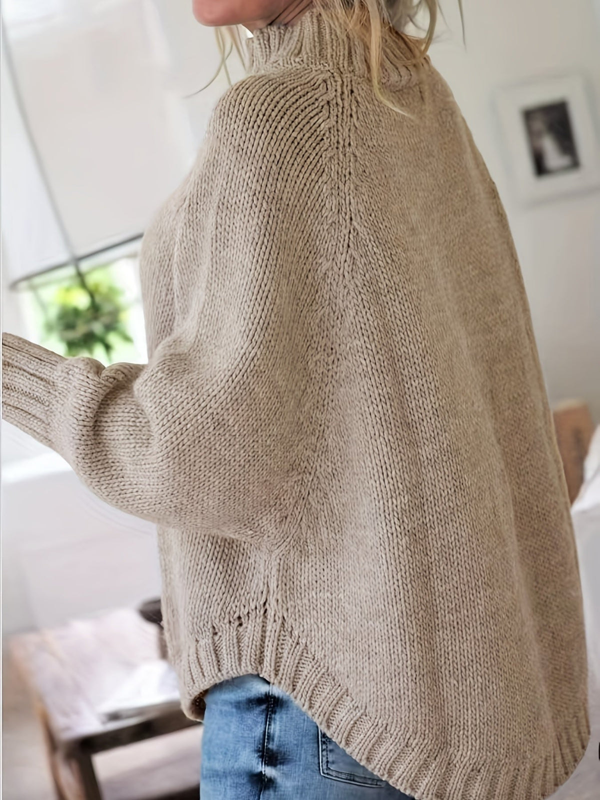 Women's Cable-Knit High Neck Relaxed Sweater