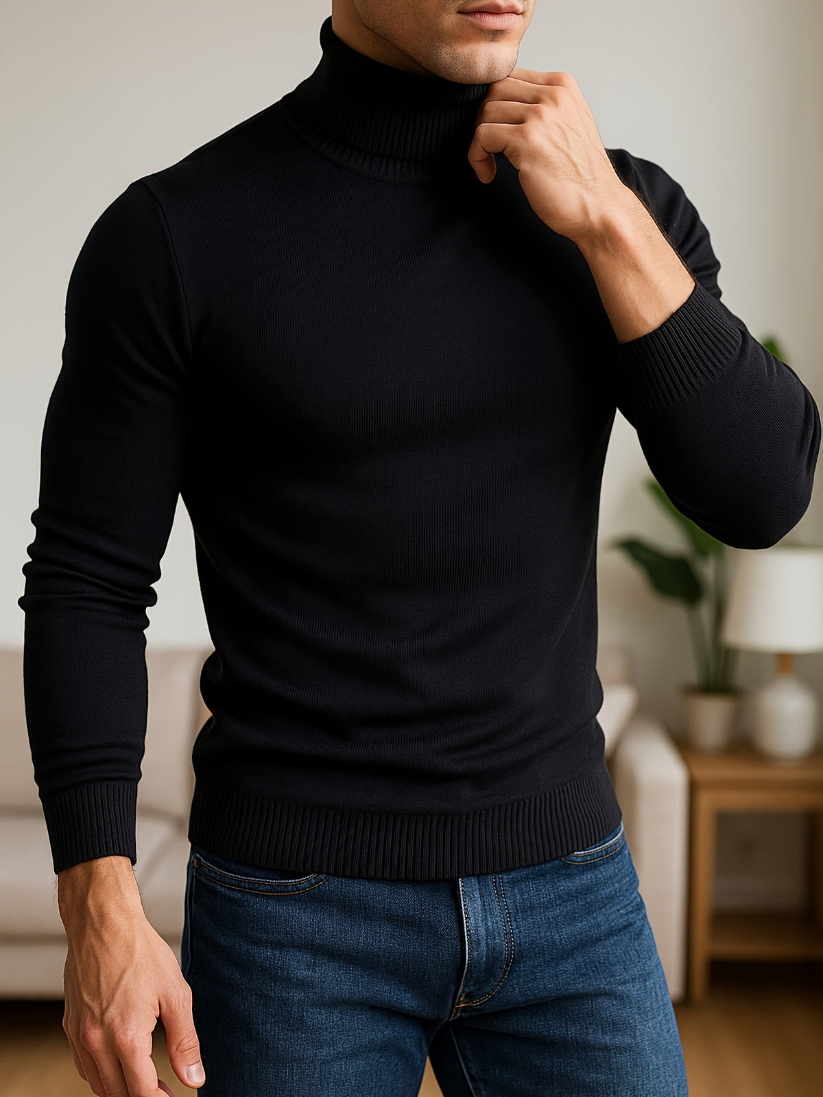 Men's Ribbed Roll-Neck Sweater