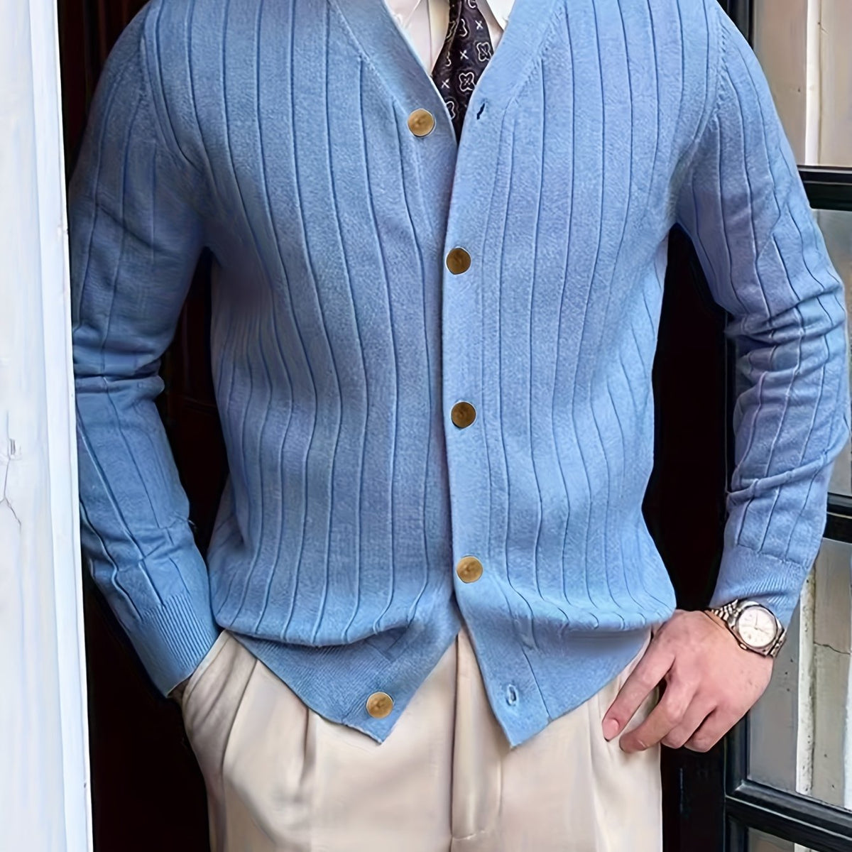 Men's Ribbed Button-Up Cardigan Sweater