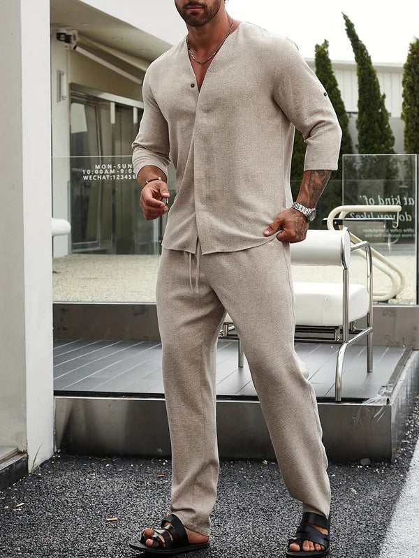 Men's Linen Shirt and Trousers Set
