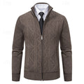 Men's Textured Knit Stand-Collar Zip Cardigan - Coffee