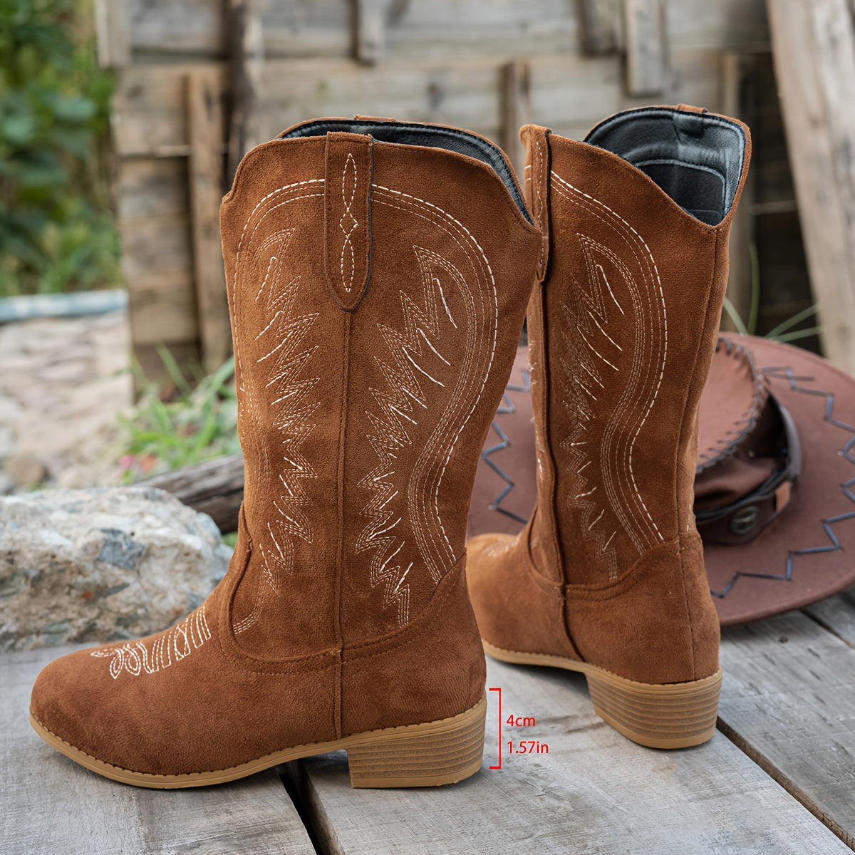 Women's Light Brown Wide Calf Cowboy Boots