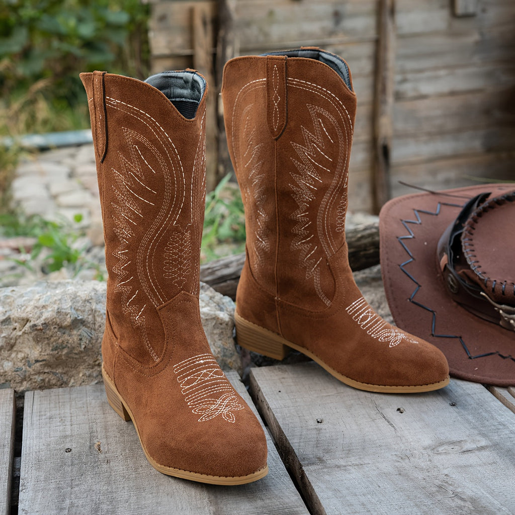Women's Light Brown Wide Calf Cowboy Boots