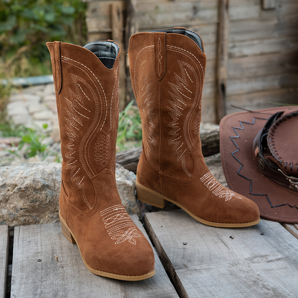 Women's Light Brown Wide Calf Cowboy Boots