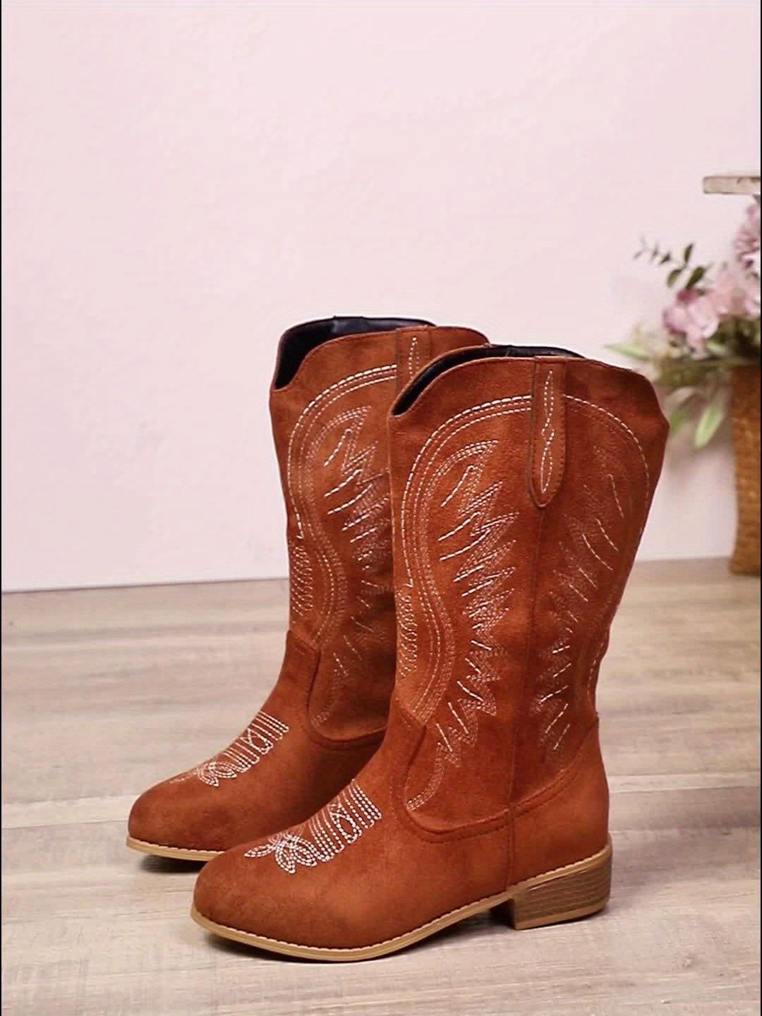 Women's Light Brown Wide Calf Cowboy Boots