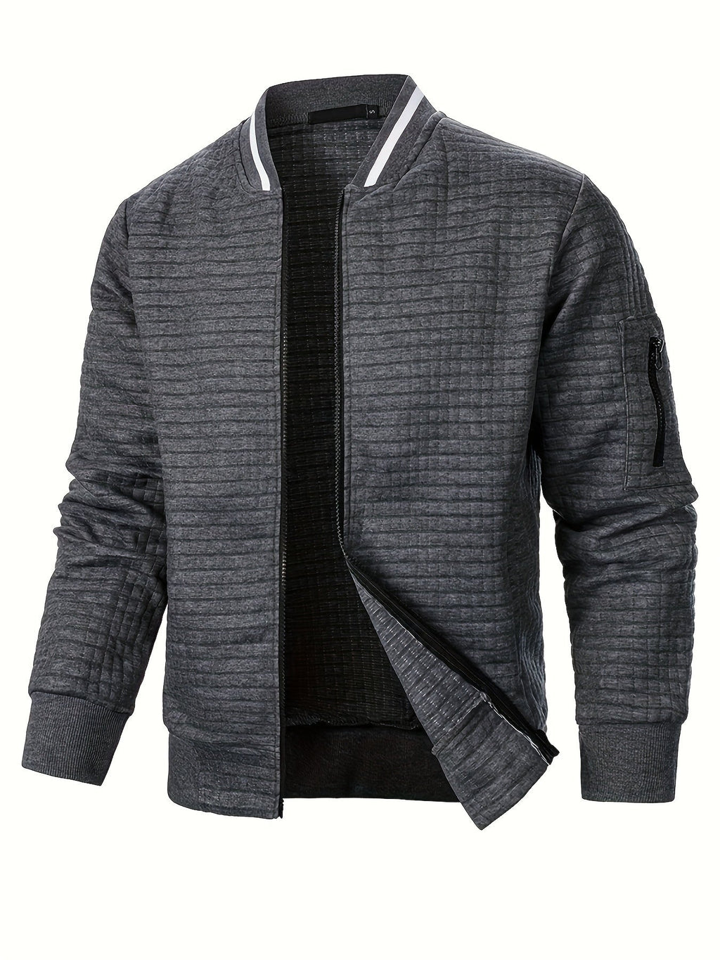 Men's Textured Zip-Up Bomber Jacket