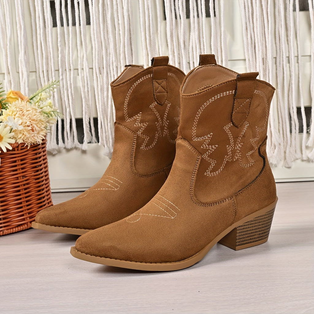 Women's Black-Brown Wide Calf Cowboy Boots