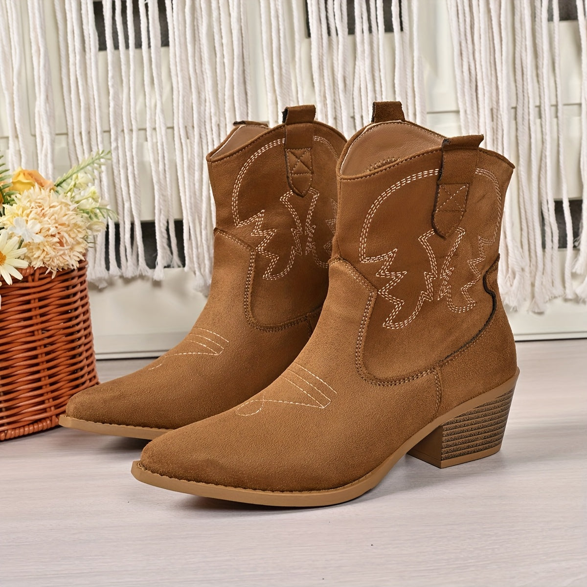 Women's Black-Brown Wide Calf Cowboy Boots