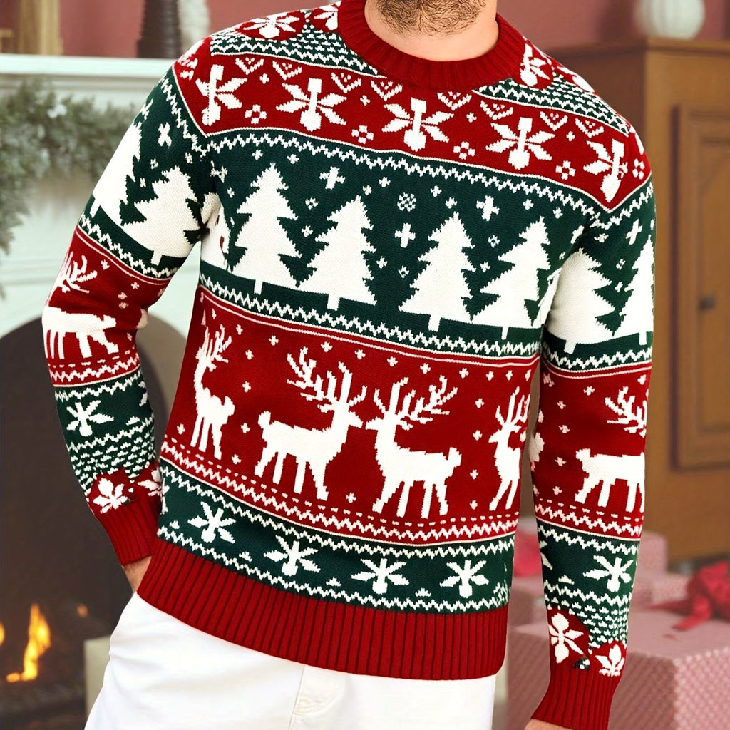 Women's Festive Knit Christmas Sweater with Winter Motifs - Red