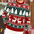 Women's Festive Knit Christmas Sweater with Winter Motifs - Red