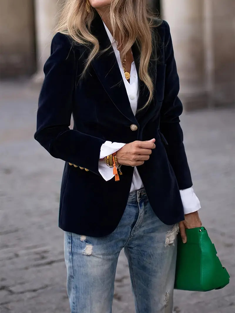 Women's Soft Velvet Blazer with Smooth Drape