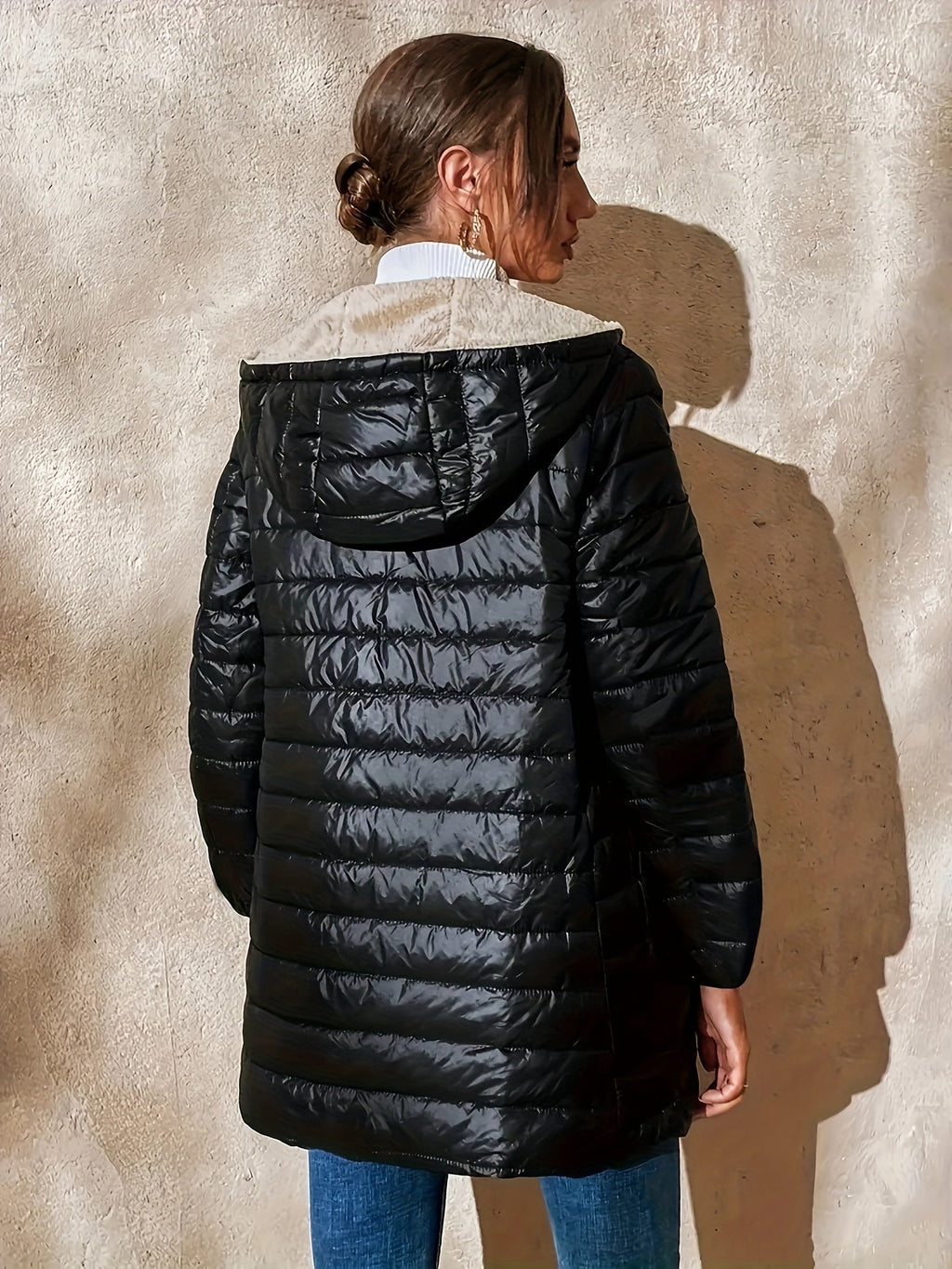 Women's Quilted Longline Coat - Burgundy
