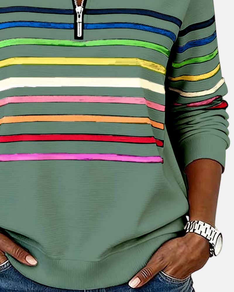 Women's Striped Half-Zip Sweatshirt