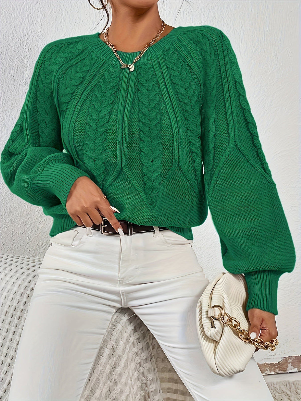 Women's Cable-Knit Lantern Sleeve Sweater
