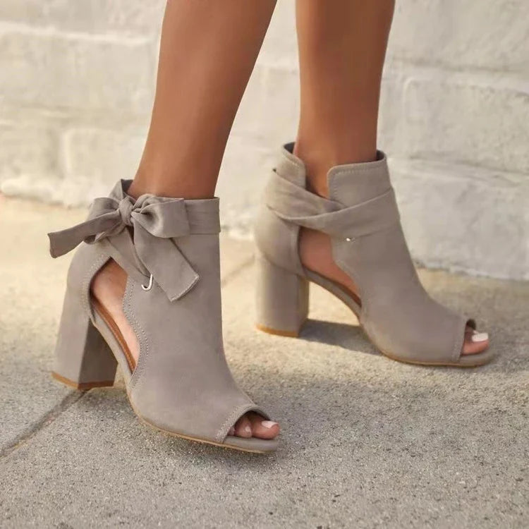 Women's Peep-Toe Ankle Boots with Side Bow Detail