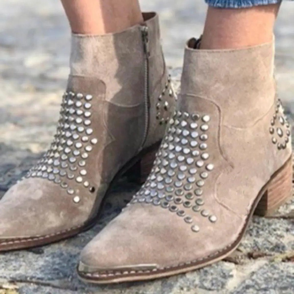 Women's Studded Suede Ankle Boots
