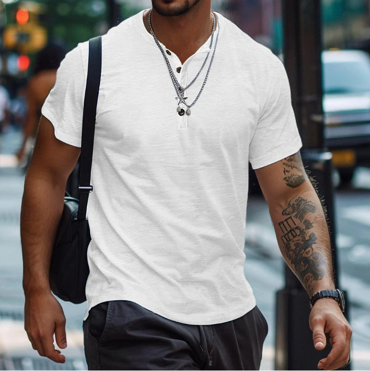 Men's Textured Button Neck Polo Shirt