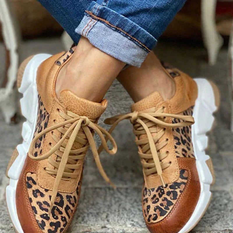 Women's Leopard Print Lace-Up Sneakers with Chunky Sole