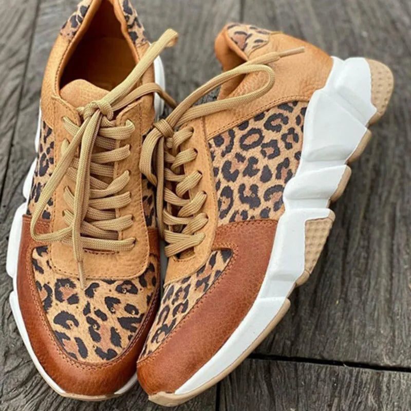 Women's Leopard Print Lace-Up Sneakers with Chunky Sole