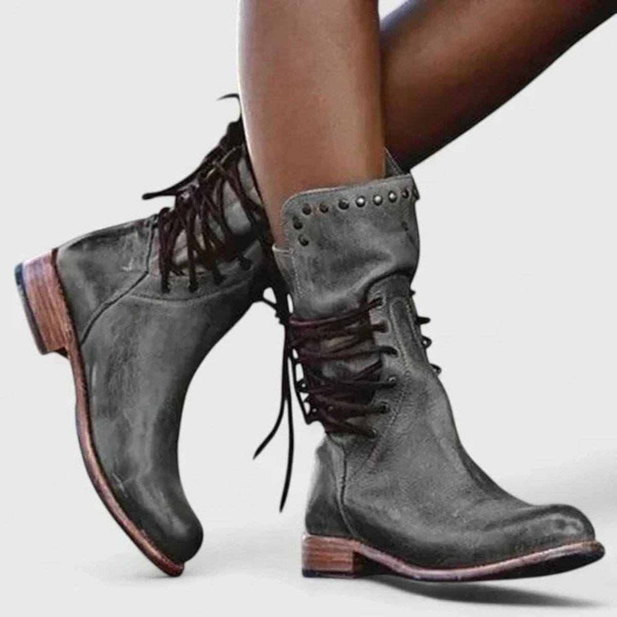 Women's Lace-Up Block Heel Leather Boots