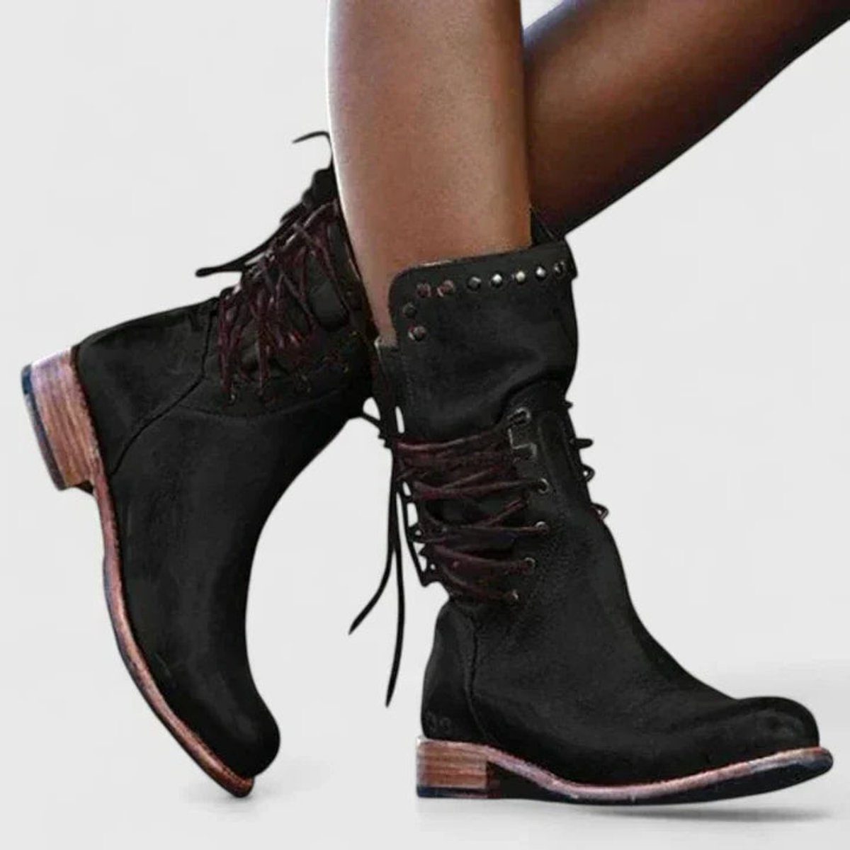Women's Lace-Up Block Heel Leather Boots