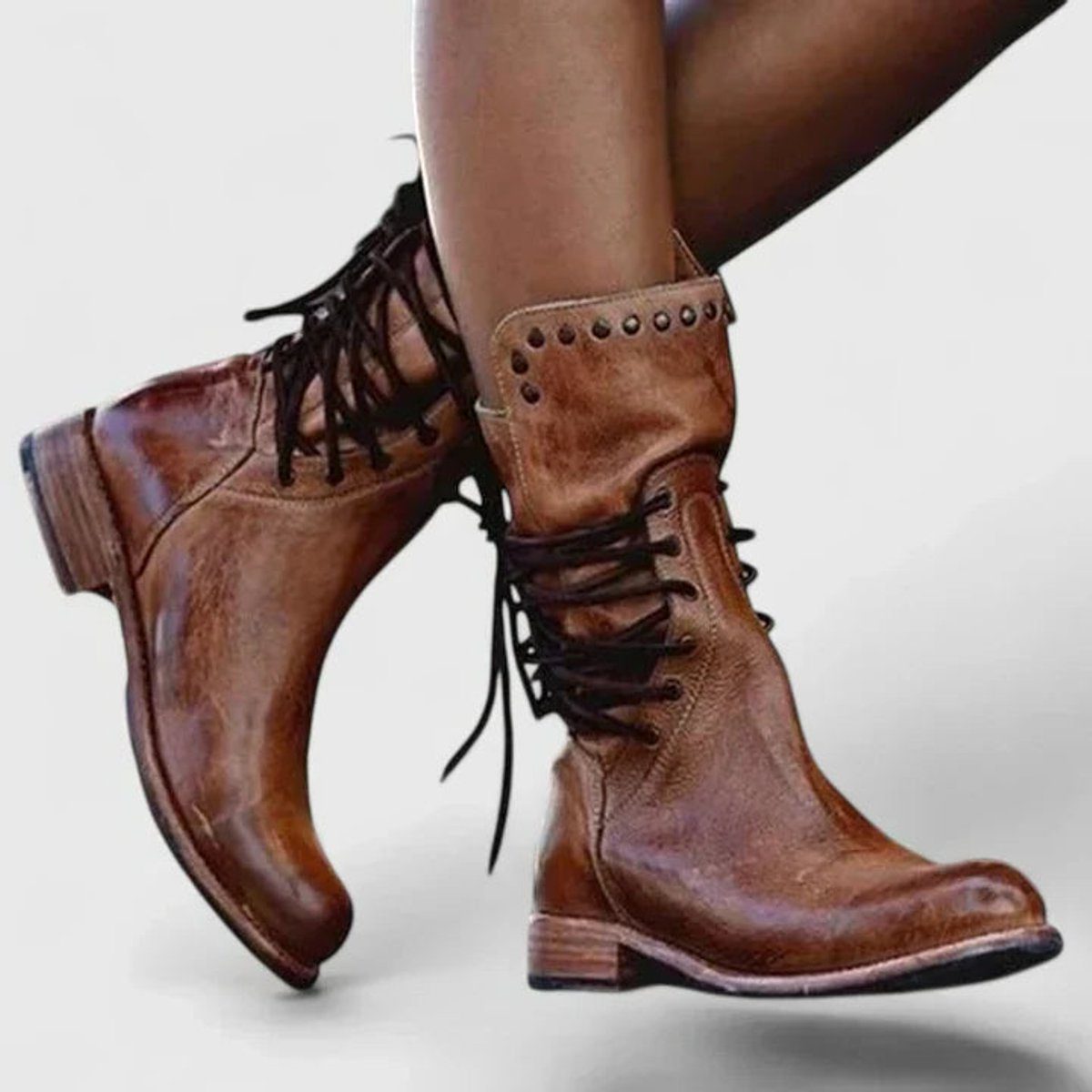 Women's Lace-Up Block Heel Leather Boots