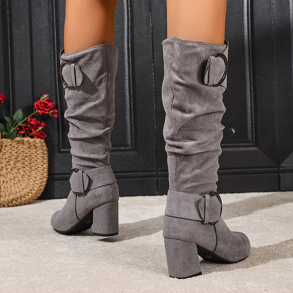 Women's Slouchy Block Heel Knee High Boots