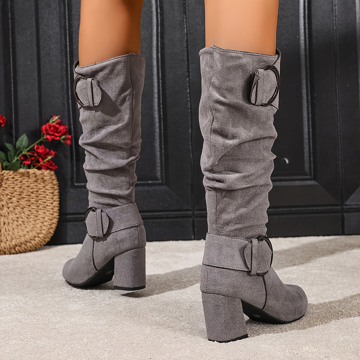 Women's Slouchy Block Heel Knee High Boots