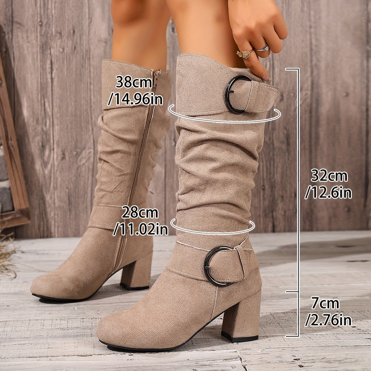 Women's Slouchy Block Heel Knee High Boots
