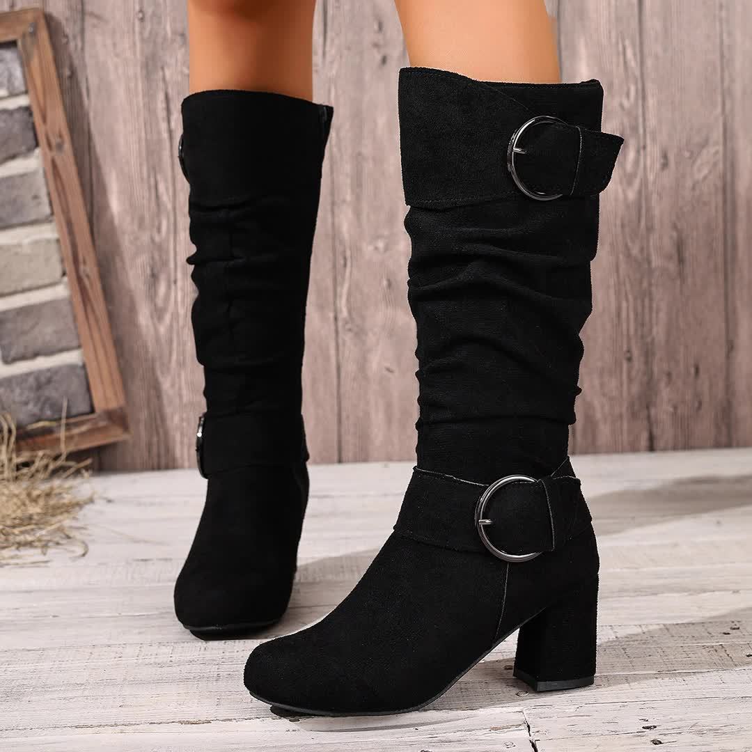 Women's Slouchy Block Heel Knee High Boots