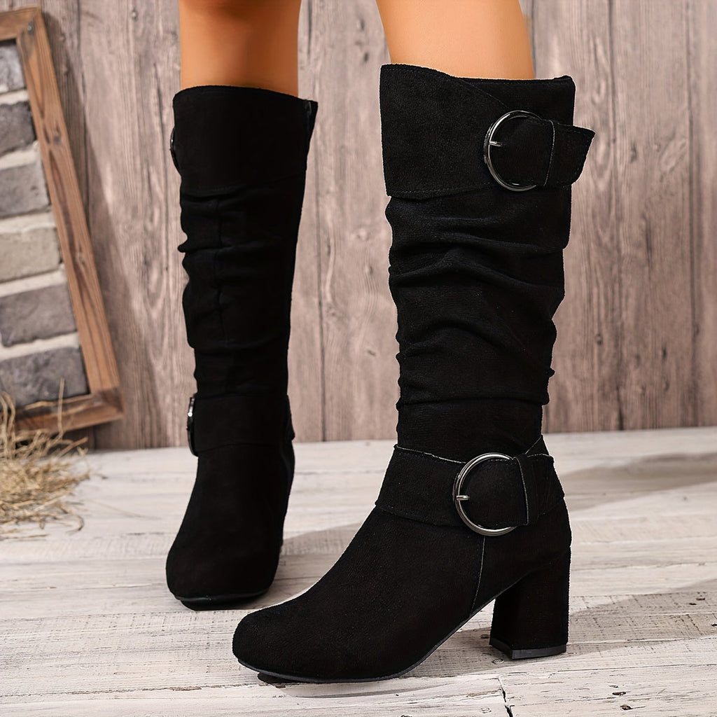 Women's Slouchy Block Heel Knee High Boots
