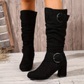 Women's Slouchy Block Heel Knee High Boots - Black