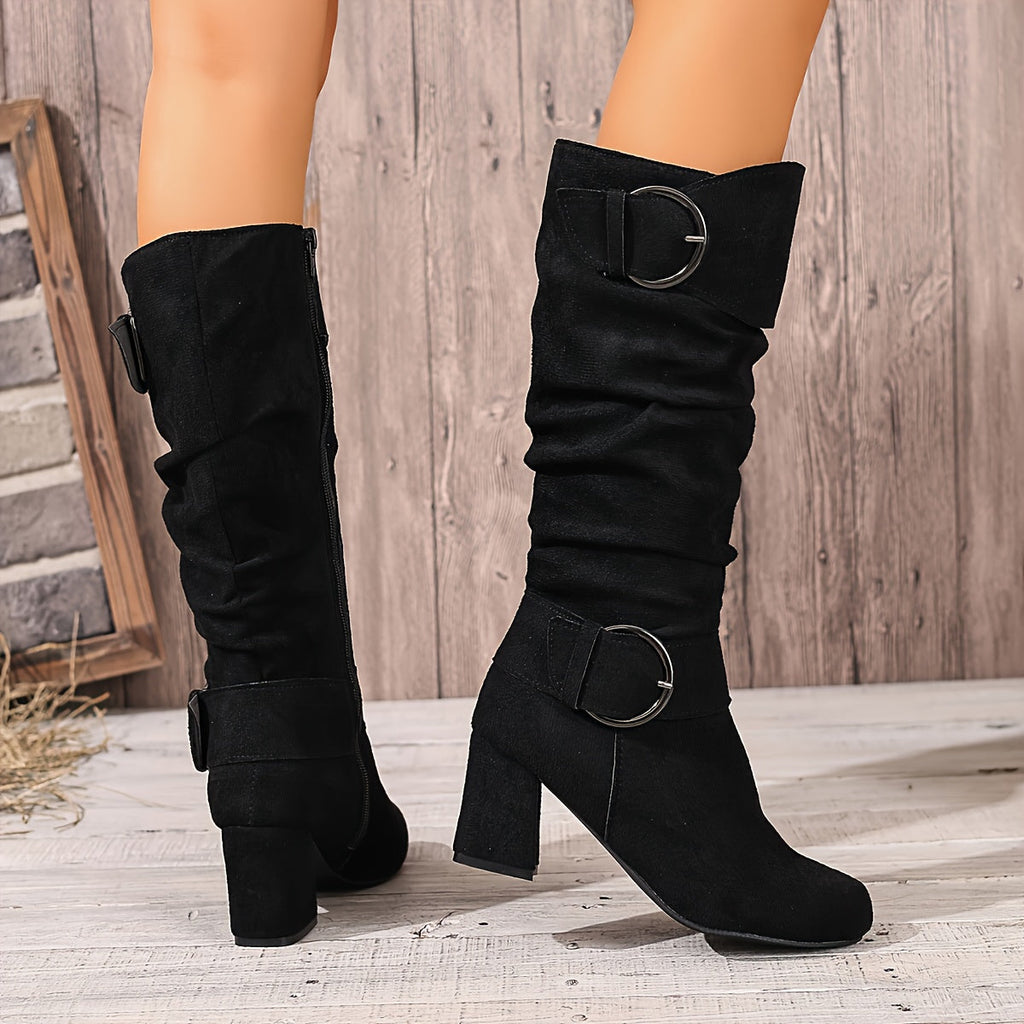 Women's Slouchy Block Heel Knee High Boots